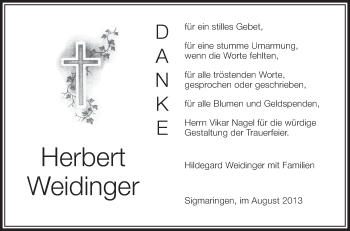 Anzeige von Herbert Weidinger von Schwäbische Zeitung