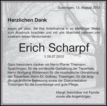 Anzeige von Erich Scharpf von Schwäbische Zeitung