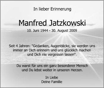 Anzeige von Manfred Jatzkowski von Schwäbische Zeitung