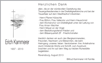 Anzeige von Erich Kammerer von Schwäbische Zeitung