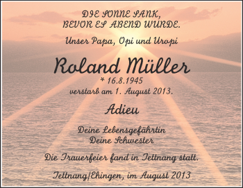 Anzeige von Roland Müller von Schwäbische Zeitung