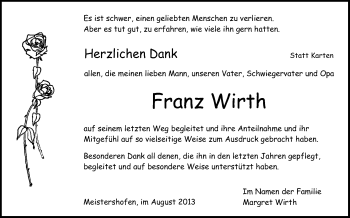 Anzeige von Franz Wirth von Schwäbische Zeitung