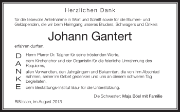 Anzeige von Johann Gantert von Schwäbische Zeitung