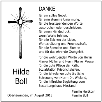 Anzeige von Hilde Boll von Schwäbische Zeitung