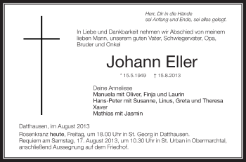 Anzeige von Johann Eller von Schwäbische Zeitung