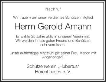 Anzeige von Gerold Amann von Schwäbische Zeitung