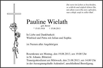 Anzeige von Pauline Wielath von Schwäbische Zeitung