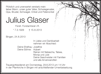 Anzeige von Julius Glaser von Schwäbische Zeitung