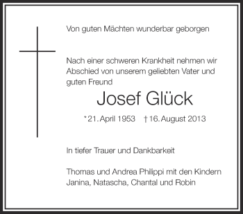 Anzeige von Josef Glück von Schwäbische Zeitung