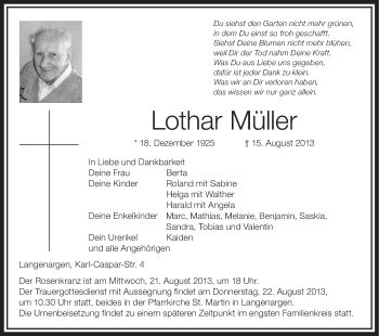 Anzeige von Lothar Müller von Schwäbische Zeitung
