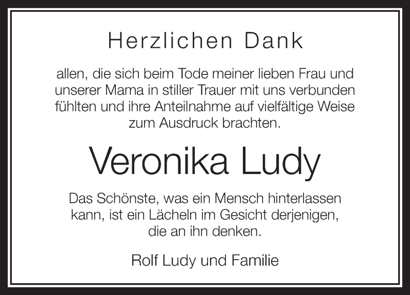  Traueranzeige für Veronika Ludy vom 21.08.2013 aus Schwäbische Zeitung