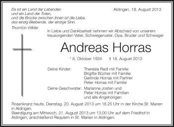 Anzeige von Andreas Horras von Schwäbische Zeitung