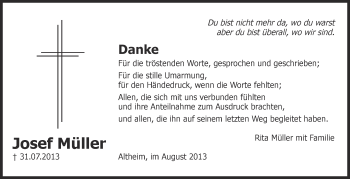 Anzeige von Josef Müller von Schwäbische Zeitung