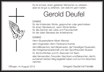 Anzeige von Gerold Deufel von Schwäbische Zeitung