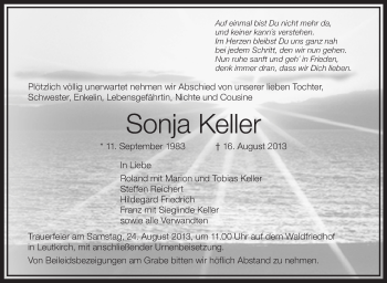 Anzeige von Sonja Keller von Schwäbische Zeitung