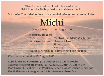 Anzeige von Michi  von Schwäbische Zeitung
