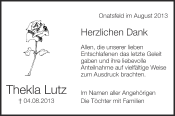 Anzeige von Thekla Lutz von Schwäbische Zeitung