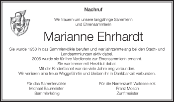Anzeige von Marianne Ehrhardt von Schwäbische Zeitung