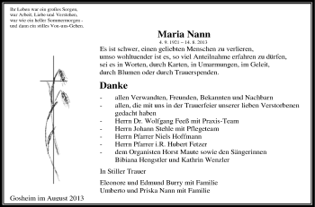 Anzeige von Maria Nann von Schwäbische Zeitung
