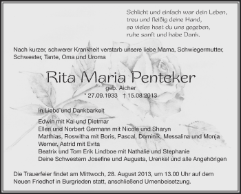 Anzeige von Rita Maria Penteker von Schwäbische Zeitung