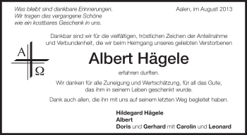 Anzeige von Albert Hägele von Schwäbische Zeitung