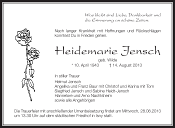Anzeige von Heidemarie Jensch von Schwäbische Zeitung