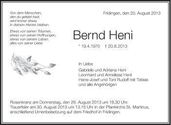 Anzeige von Bernd Heni von Schwäbische Zeitung
