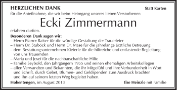 Anzeige von Ecki Zimmermann von Schwäbische Zeitung