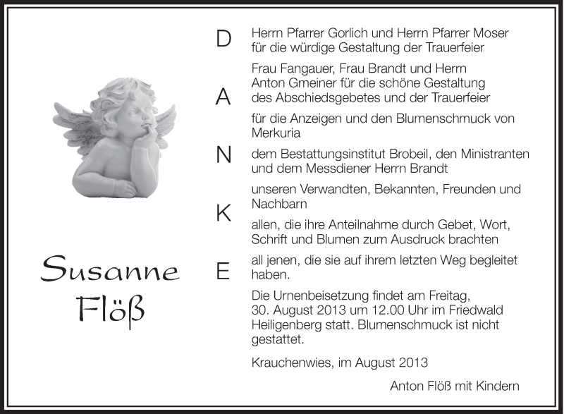  Traueranzeige für Susanne Flöß vom 28.08.2013 aus Schwäbische Zeitung