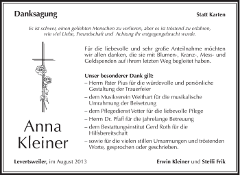 Anzeige von Anna Kleiner von Schwäbische Zeitung