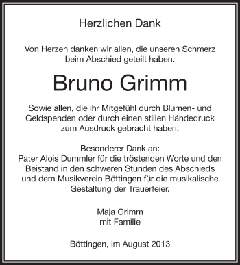 Anzeige von Bruno Grimm von Schwäbische Zeitung