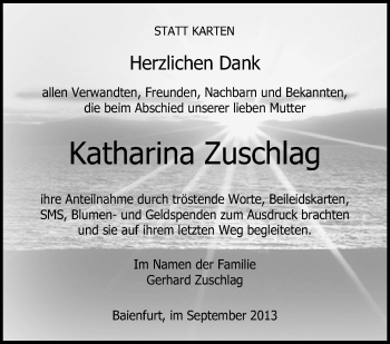 Anzeige von Katharina Zuschlag von Schwäbische Zeitung