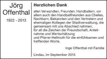 Anzeige von Jörg Offenthal von Schwäbische Zeitung