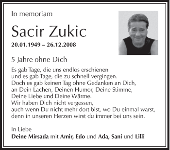 Anzeige von Sacir Zukic von Schwäbische Zeitung