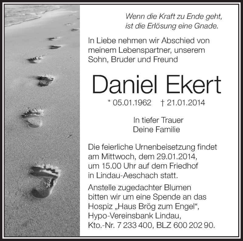  Traueranzeige für Daniel Ekert vom 25.01.2014 aus Schwäbische Zeitung