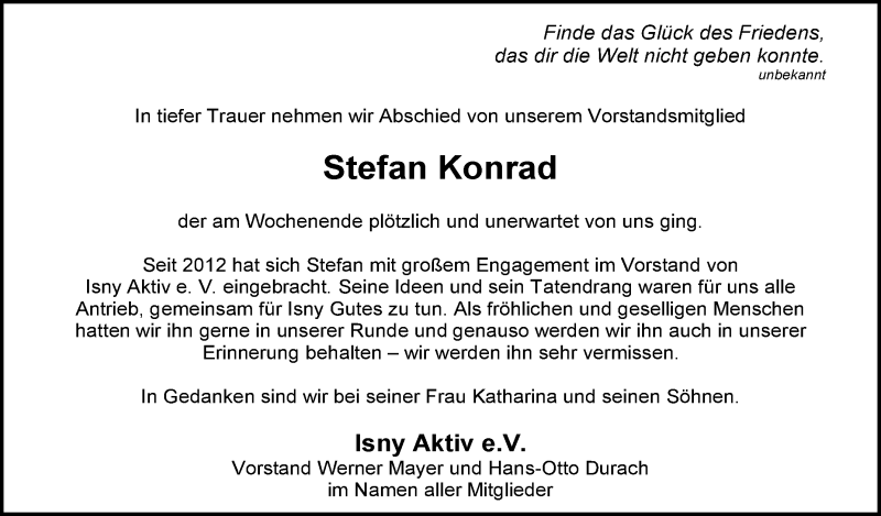  Traueranzeige für Stefan Konrad vom 07.02.2014 aus Schwäbische Zeitung