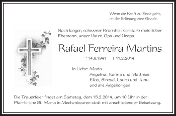 Anzeige von Rafael Ferreira Martins von Schwäbische Zeitung
