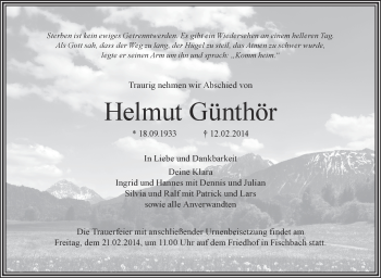 Anzeige von Helmut Günthör von Schwäbische Zeitung