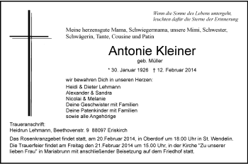 Anzeige von Antonie Kleiner von Schwäbische Zeitung
