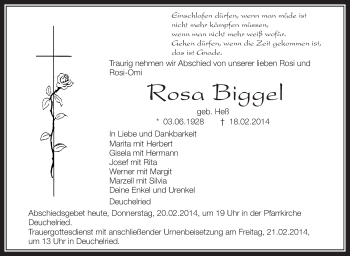 Anzeige von Rosa Biggel von Schwäbische Zeitung