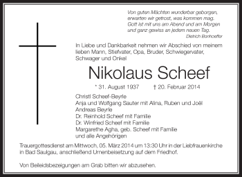 Anzeige von Nikolaus Scheef von Schwäbische Zeitung