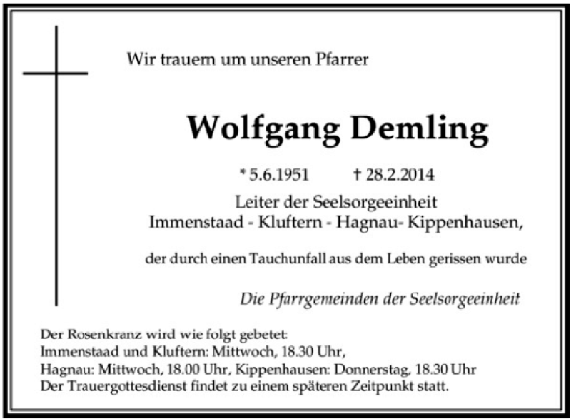  Traueranzeige für Wolfgang Demling vom 04.03.2014 aus Schwäbische Zeitung