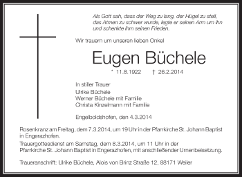 Anzeige von Eugen Büchele von Schwäbische Zeitung