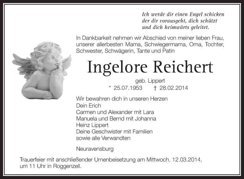  Traueranzeige für Ingelore Reichert vom 08.03.2014 aus Schwäbische Zeitung