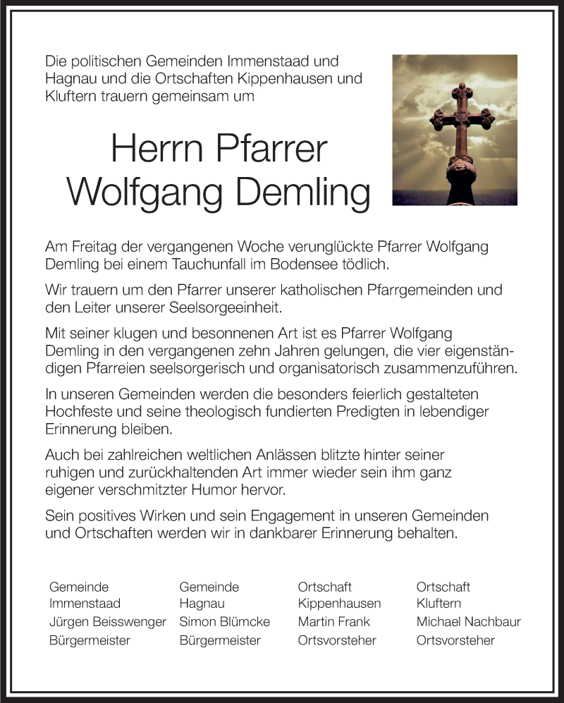  Traueranzeige für Wolfgang Demling vom 05.03.2014 aus Schwäbische Zeitung