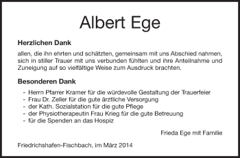 Anzeige von Albert Ege von Schwäbische Zeitung