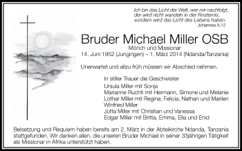 Anzeige von Michael Miller von Schwäbische Zeitung