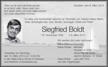 Anzeige von Siegfried Boldt von Schwäbische Zeitung