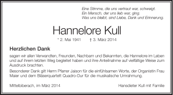 Anzeige von Hannelore Kuli von Schwäbische Zeitung