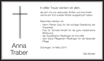 Anzeige von Anna Traber von Schwäbische Zeitung